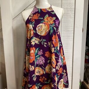Everly Floral Halter Dress - Purple and Orange